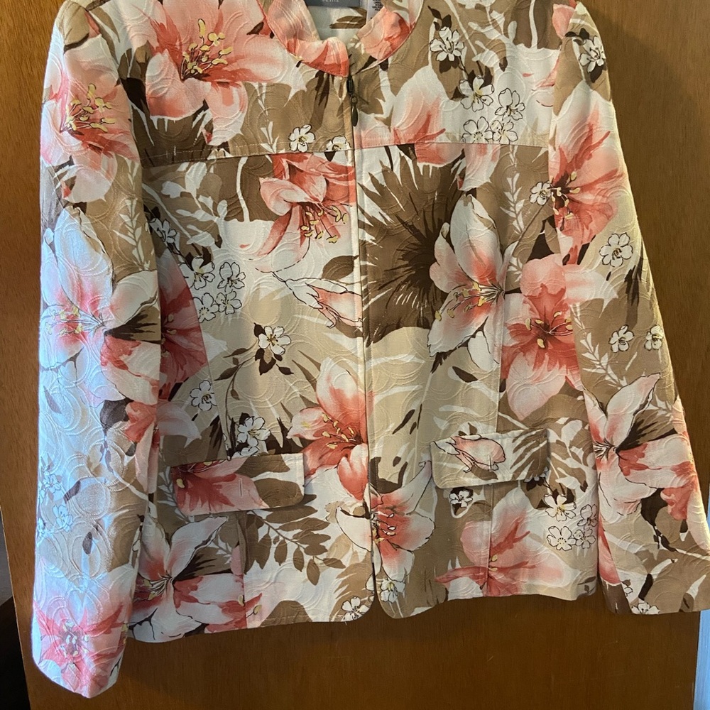 Floral Women's Jacket - Peach and Brown